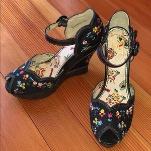 Anthropologie embroidered platform wedges